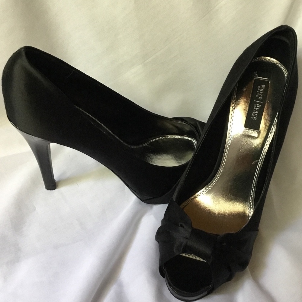 White House Black Market Black Satin Peep Toe Pump